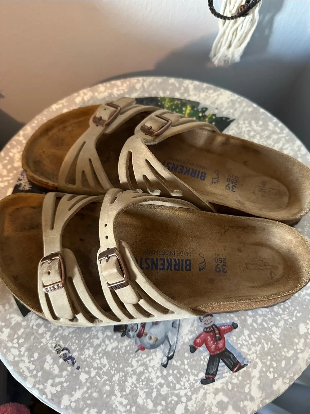 Birkenstock Metallic Beige Triple-Strap Slide Sandals